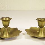 Pair of brass "flower" candlesticks