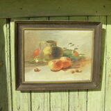 Peinture à l'huile ancienne Nature morte "cruche et fruits"