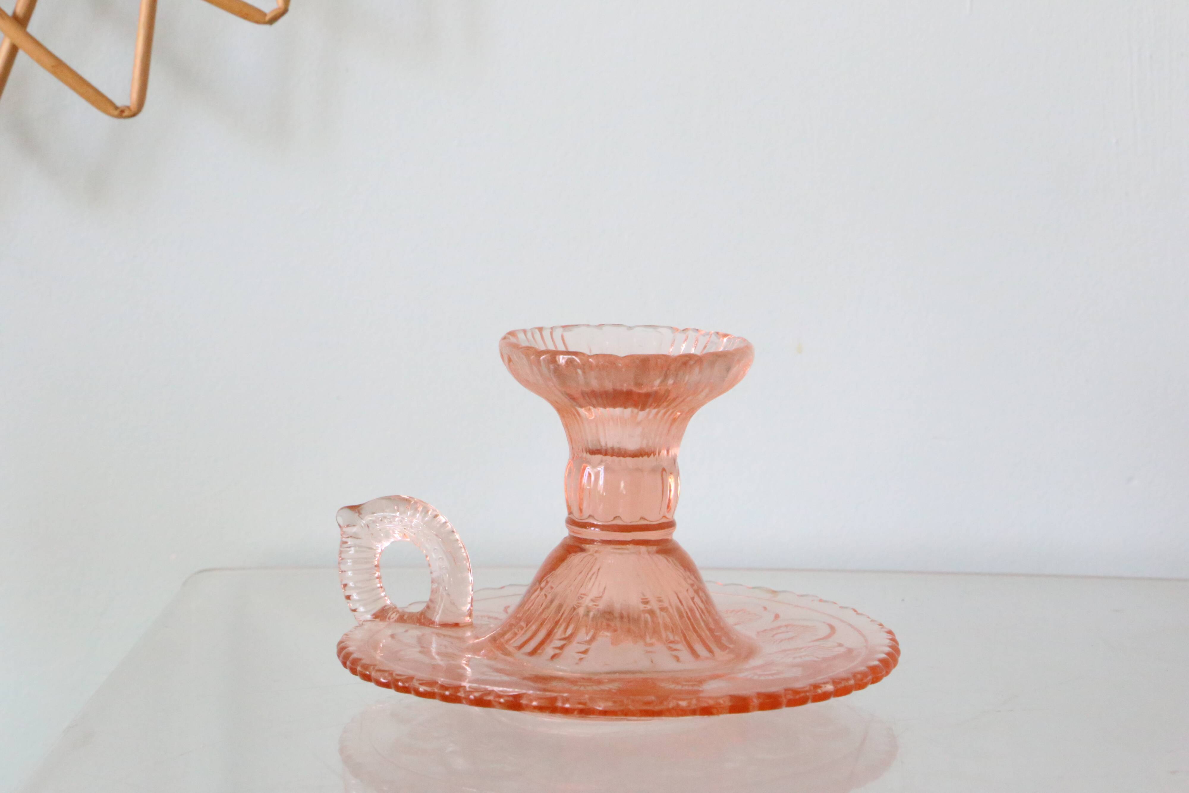 Cellar rat candle holder, pink glass