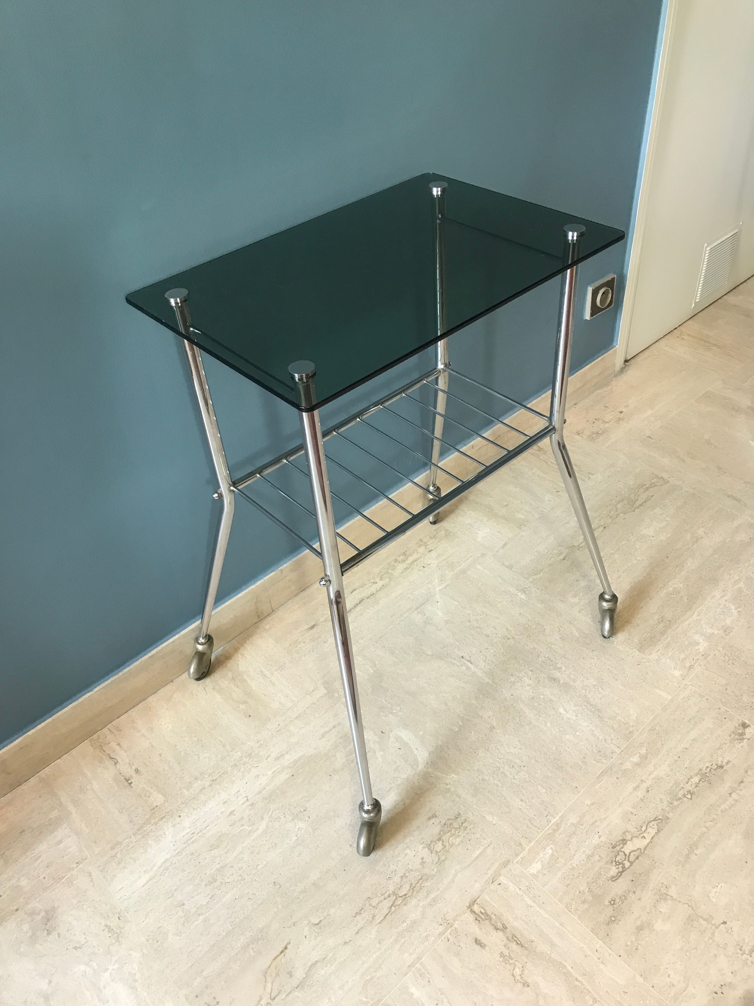 Vintage chrome and smoked glass wheeled dessert