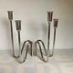 Pair of modernist candle holders silver metal PM Italy