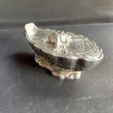 Gravy boat or oyster butter dish – Maurice Gouaillé – Silver plated metal & satin glass
