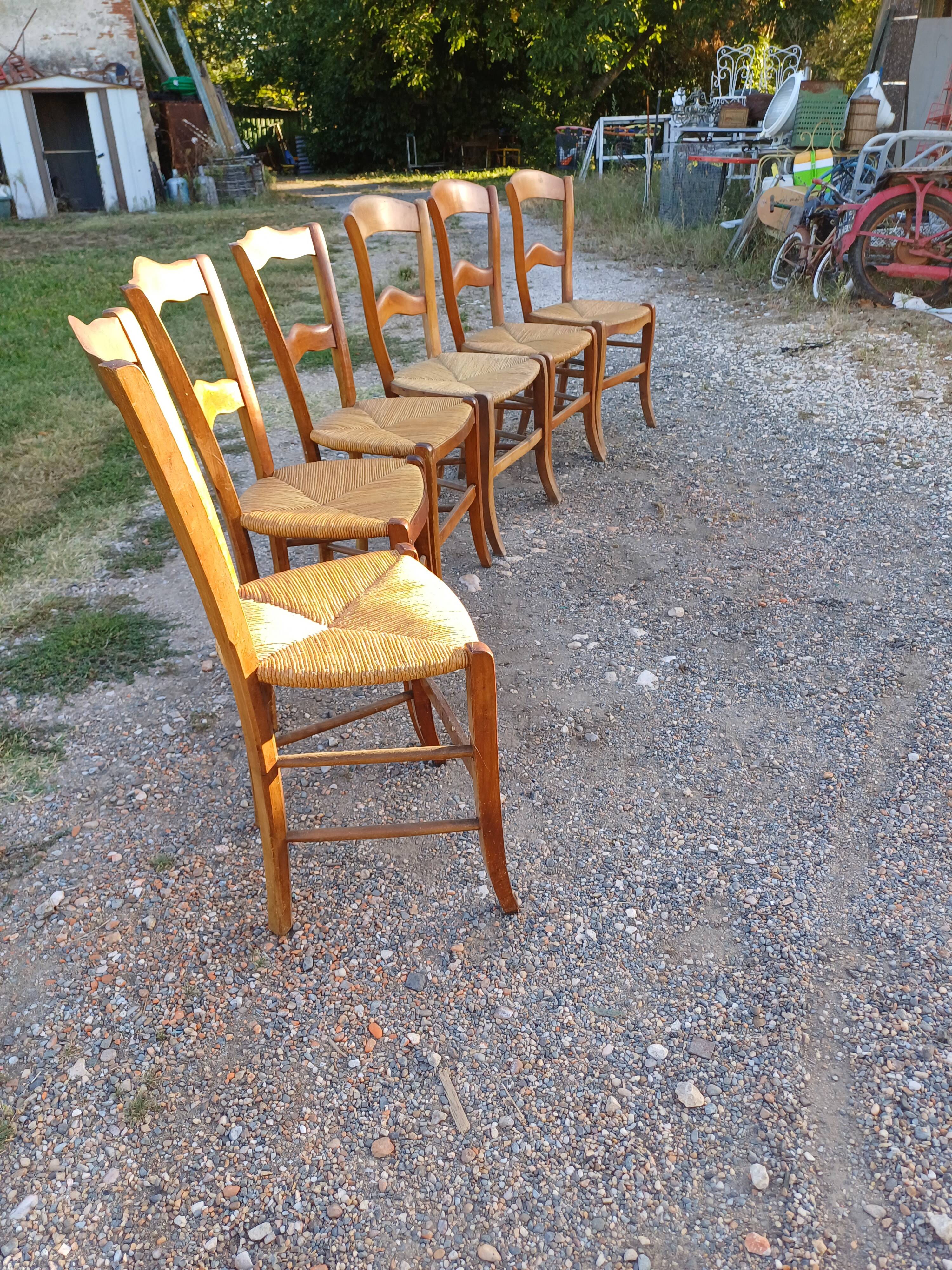 6 Old Straw Chairs