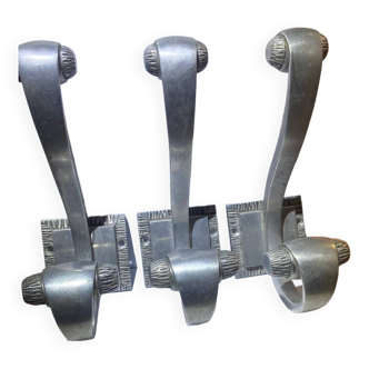 3 large Art Deco aluminum coat hooks