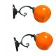 Pair of wall sconces with orange opaline globes and porcelain rose.
