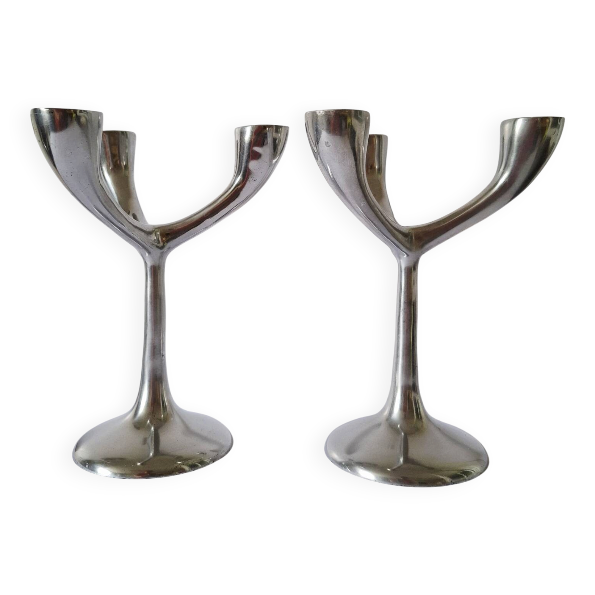Vintage aluminium candlestick duo