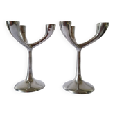 Duo de bougeoirs aluminium vintage