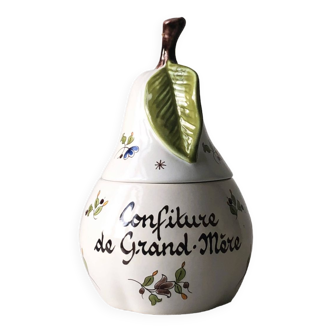 Moustiers earthenware jam pot, pear shape