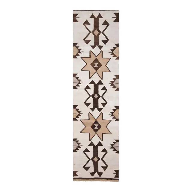 1970s Turkish Oushak Handmade Wool Cotton Beige Runner Rug 95x327