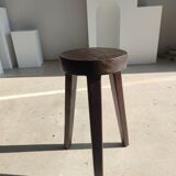 Small high tripod stool in brown solid wood