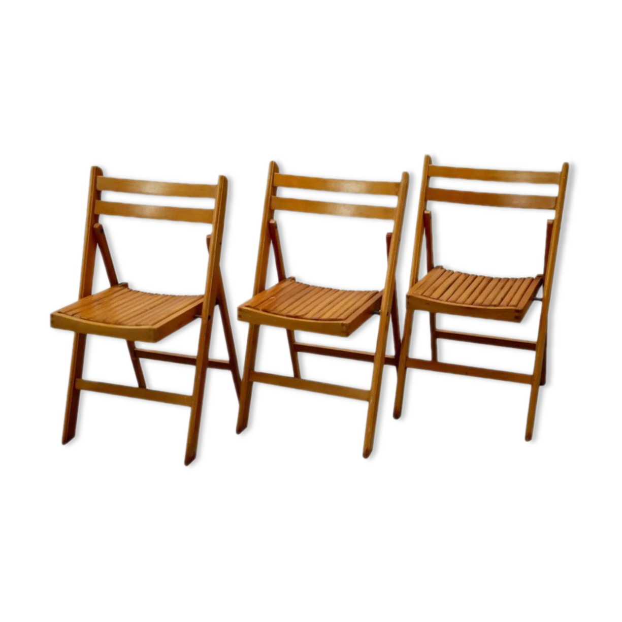 Set of 3 folding beech chairs