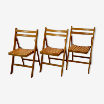 Set of 3 folding beech chairs