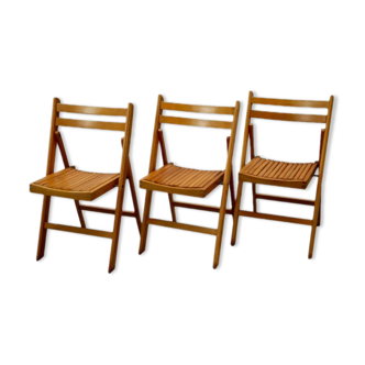 Set of 3 folding beech chairs