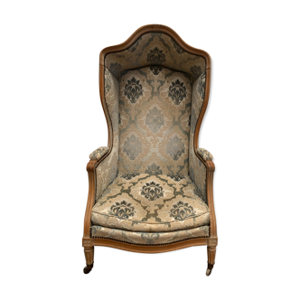 Fauteuil "Carrosse "de style Louis XVI en hêtre patiné