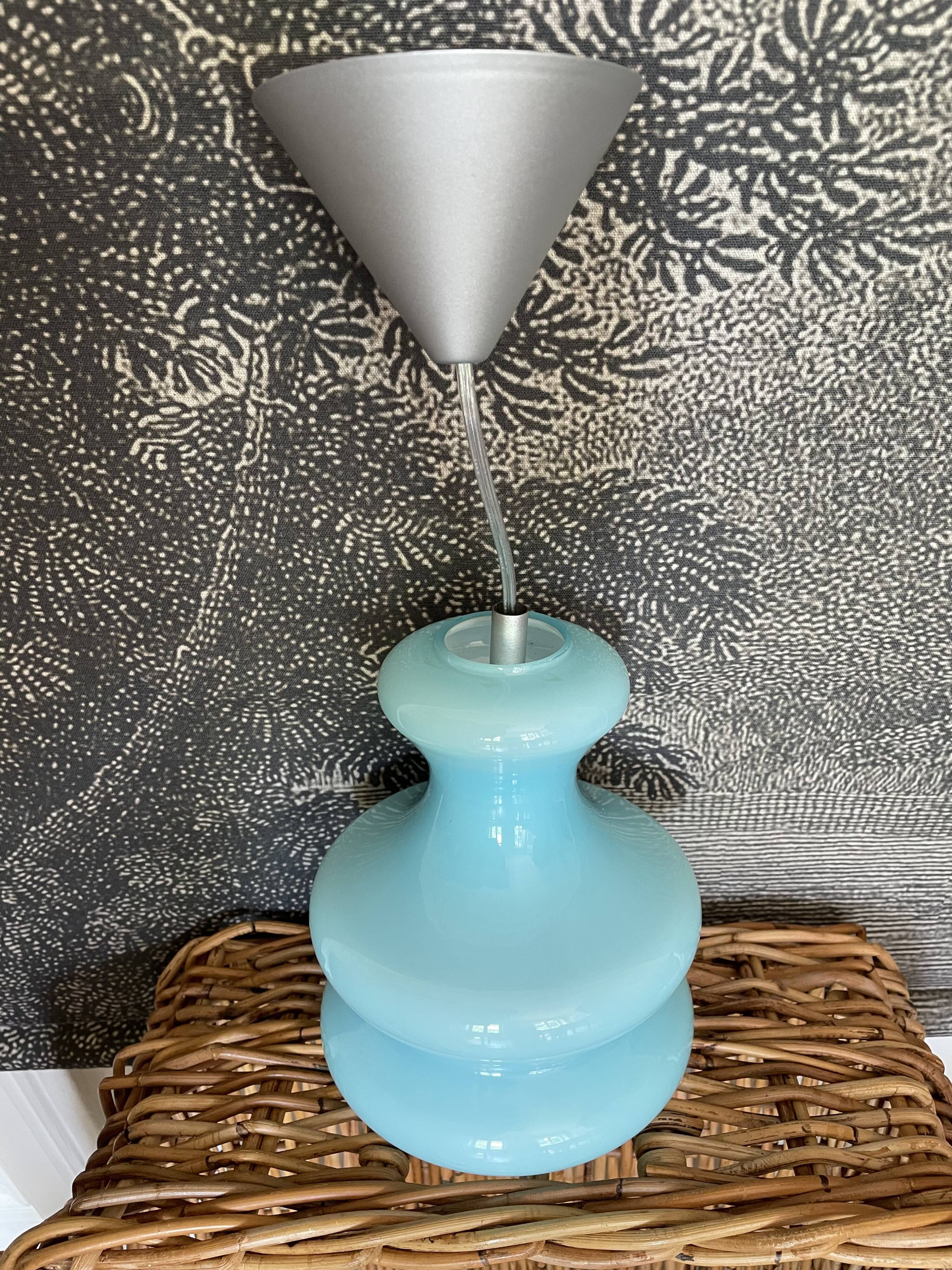 Vintage pendant lamp in blue opaline