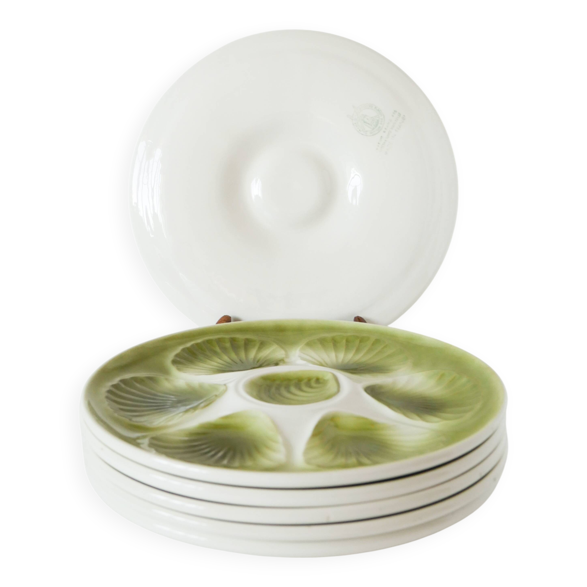 Set of 5 Moulins des Loups oyster plates, Green, 1960