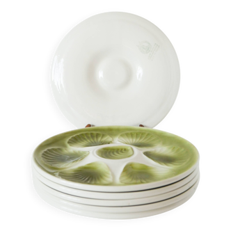 Set of 5 Moulins des Loups oyster plates, Green, 1960