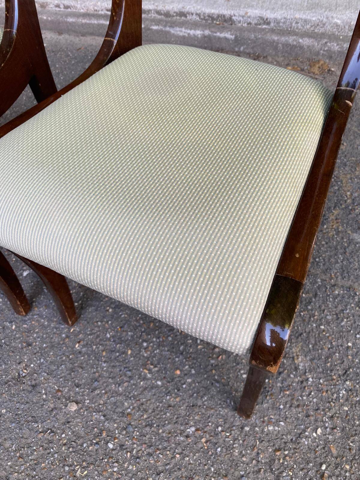 2 solid mahogany and beige fabric chairs, Louis Philippe style