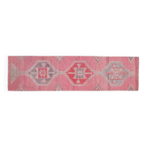 1970s Vintage Turkish Handmade Wool & Cotton Pink Runner Rug 83x307