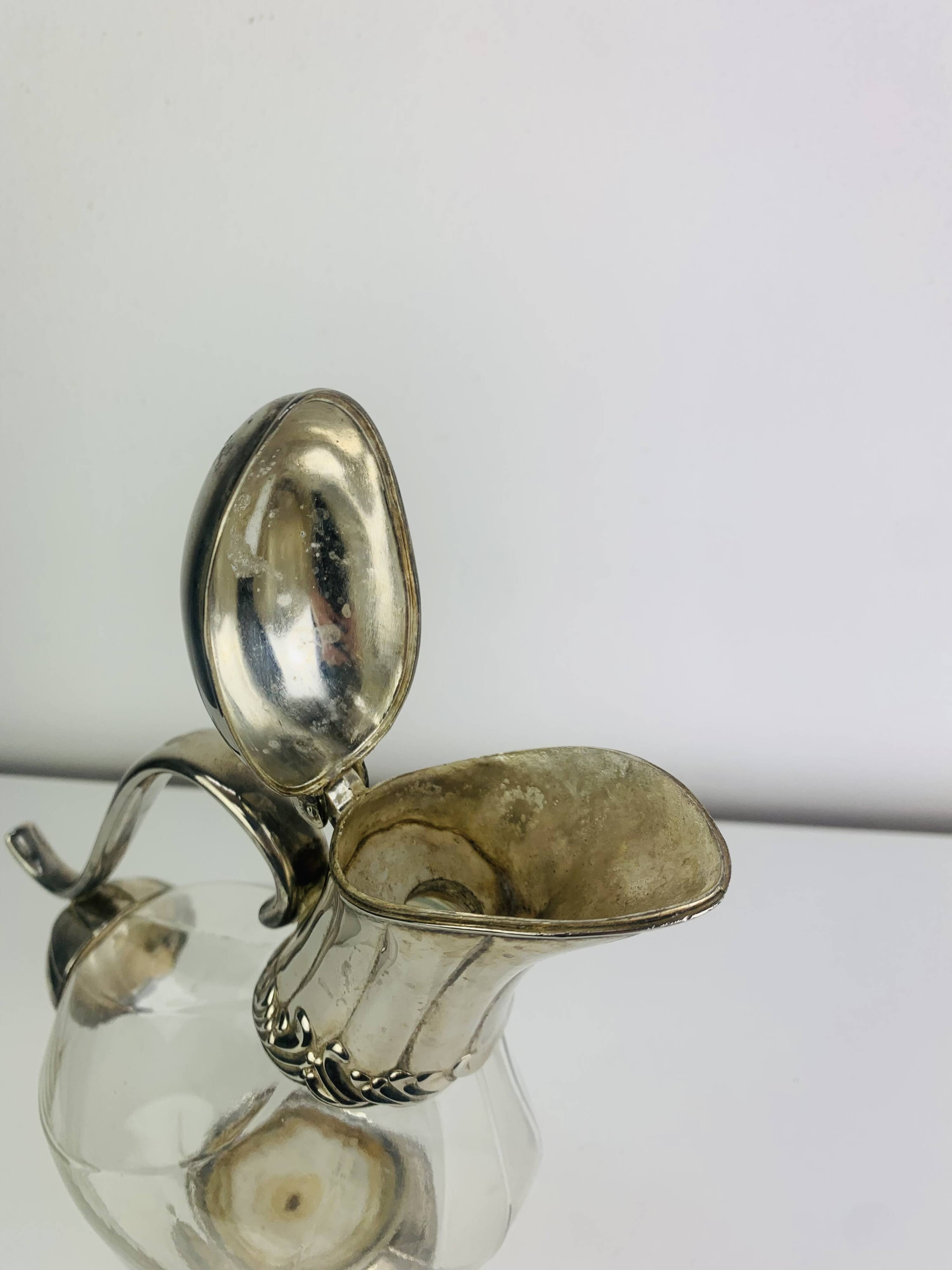 Silver-plated wine carafe jug, duck