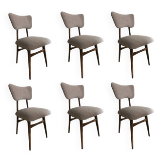 Ensemble de 6 chaises de salle à manger vintage en bouclé taupe, 1960