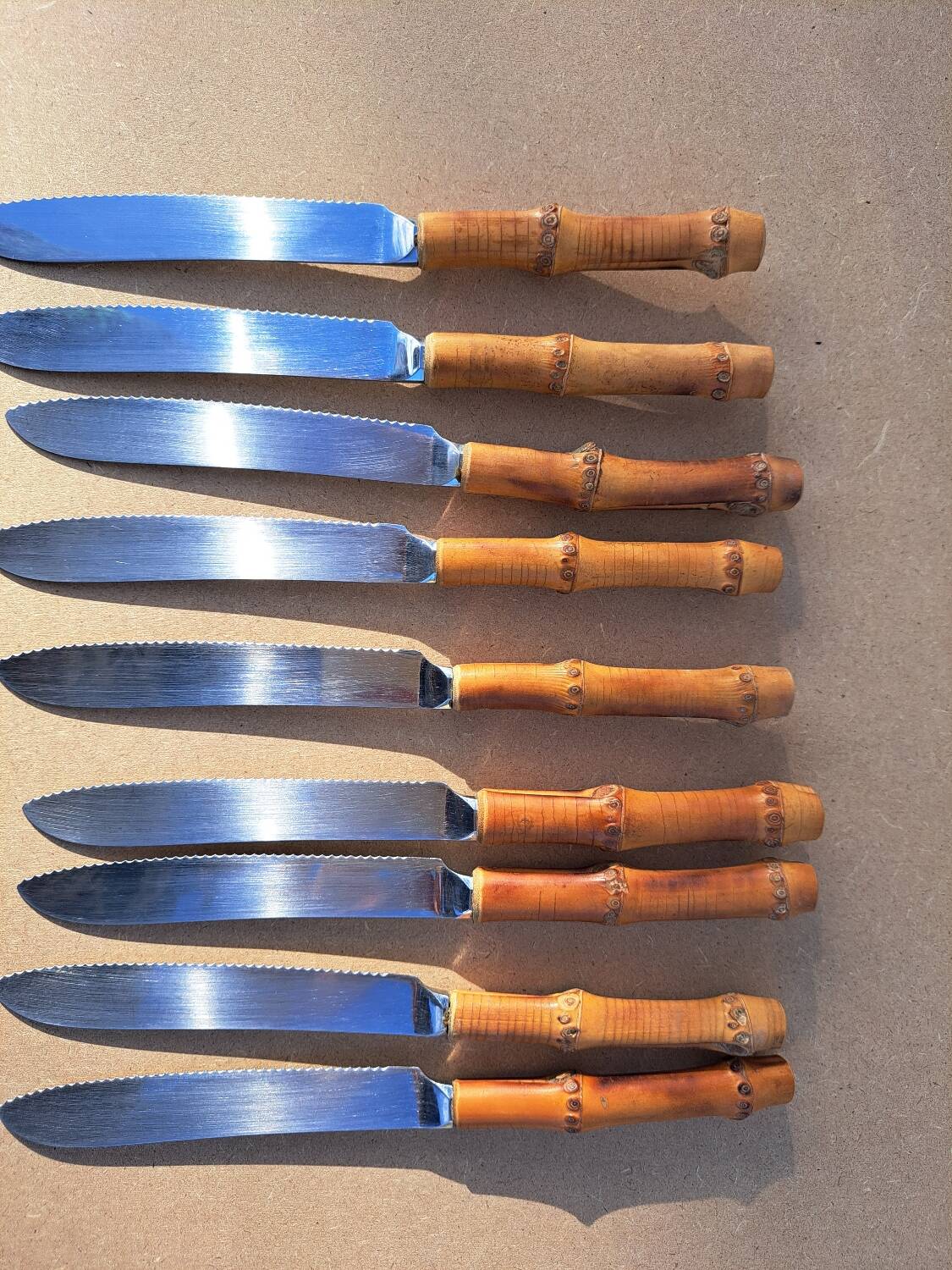 9 vintage bamboo handle knives