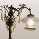 Bronze table lamp with dragon arm and cut glass shade, 1940s
