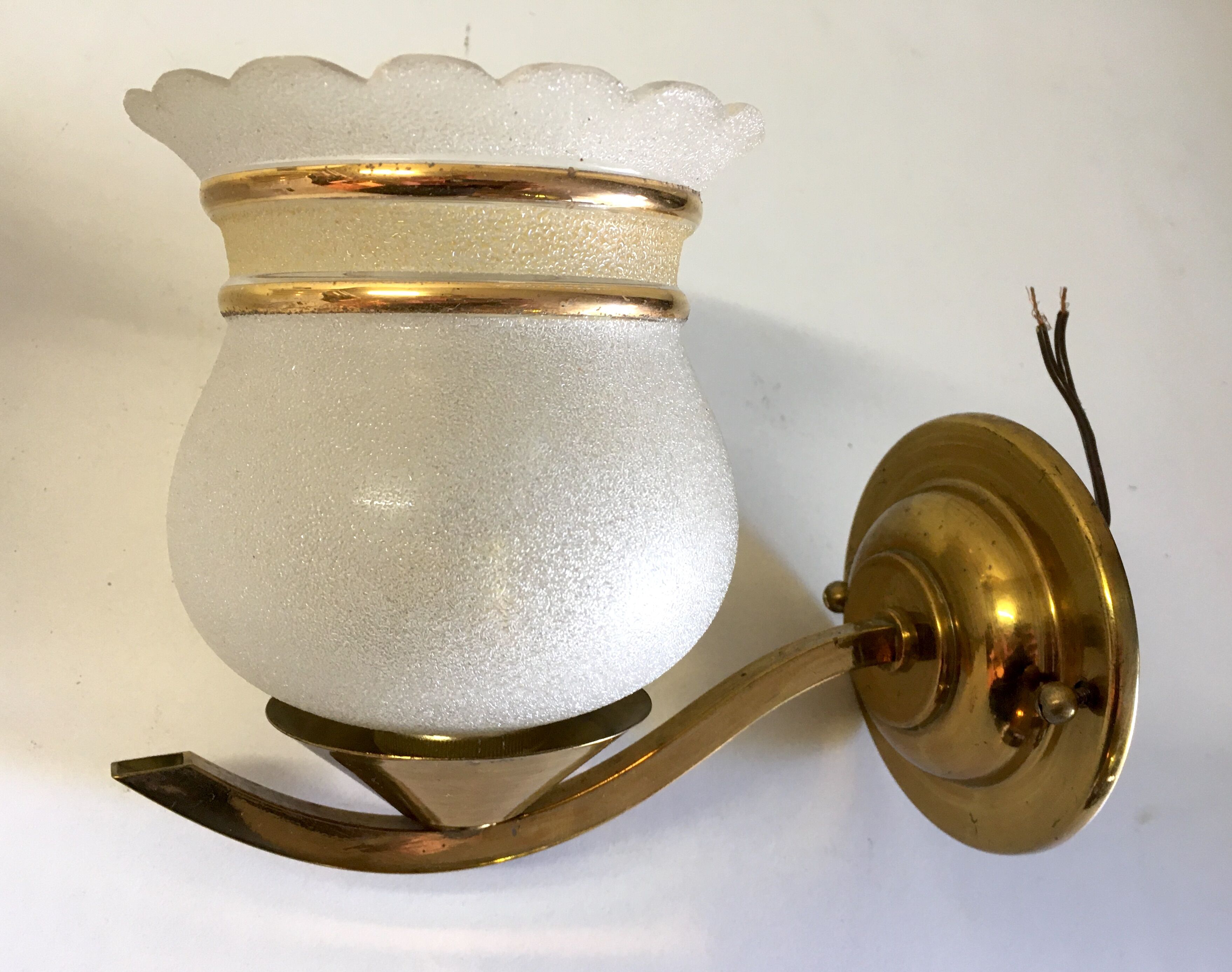 Pair of brass and granite glass sconces - 60s