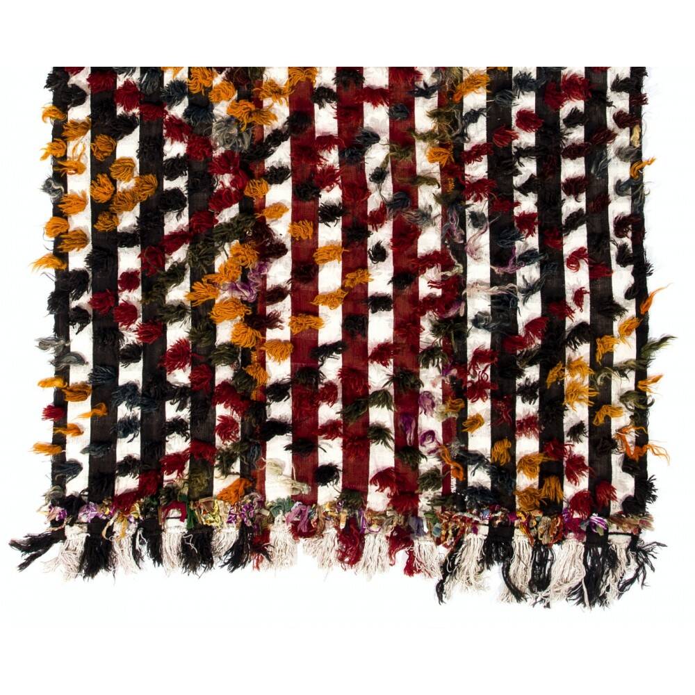 Vintage Handwoven Central Anatolian Kilim Rug with Colorful Pom Poms
