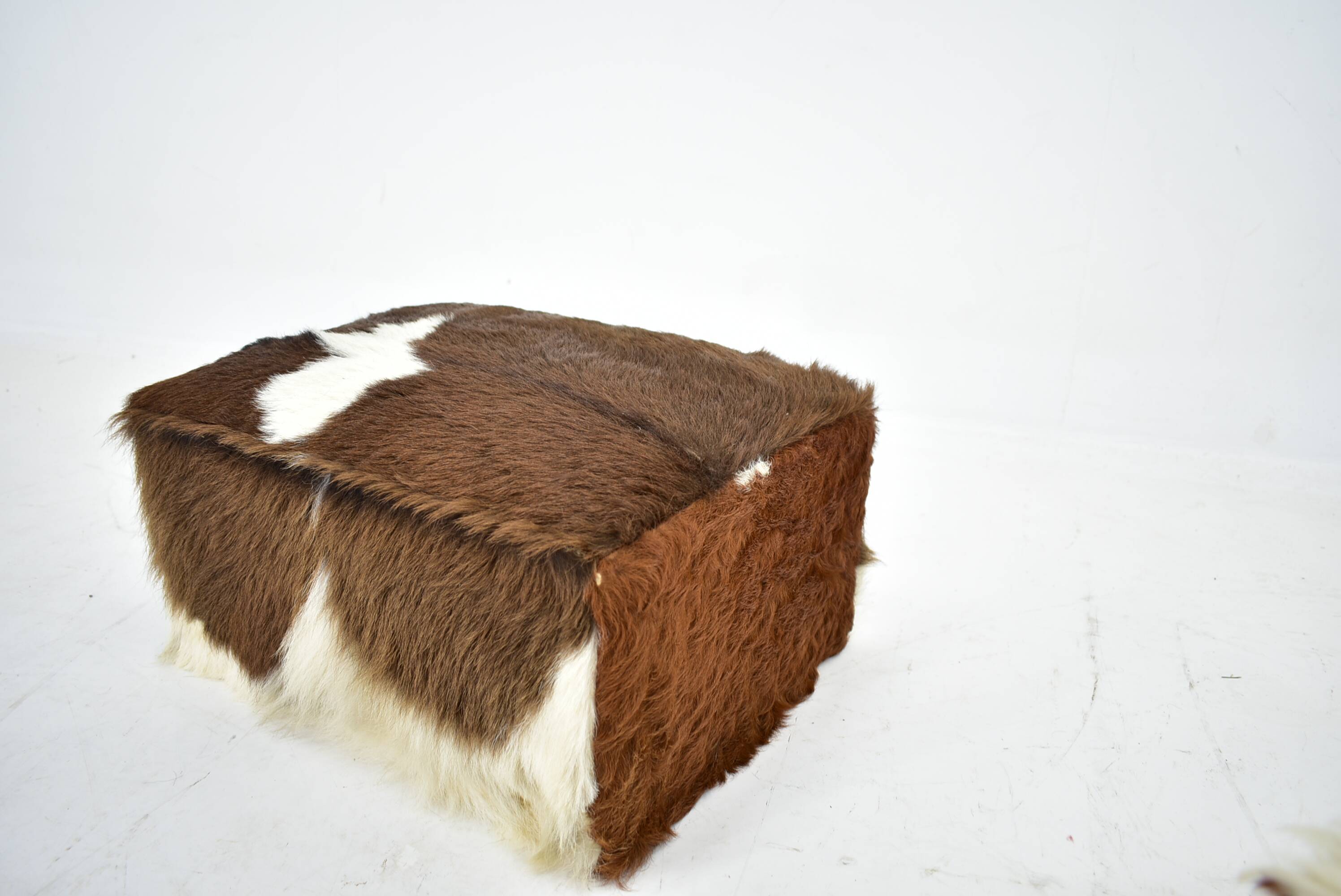red brown leather cowhide footstools , poufs, 80s