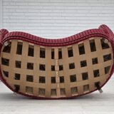 1960s, Danish 2-seater "Banana" sofa, red furniture velour, oak wood.