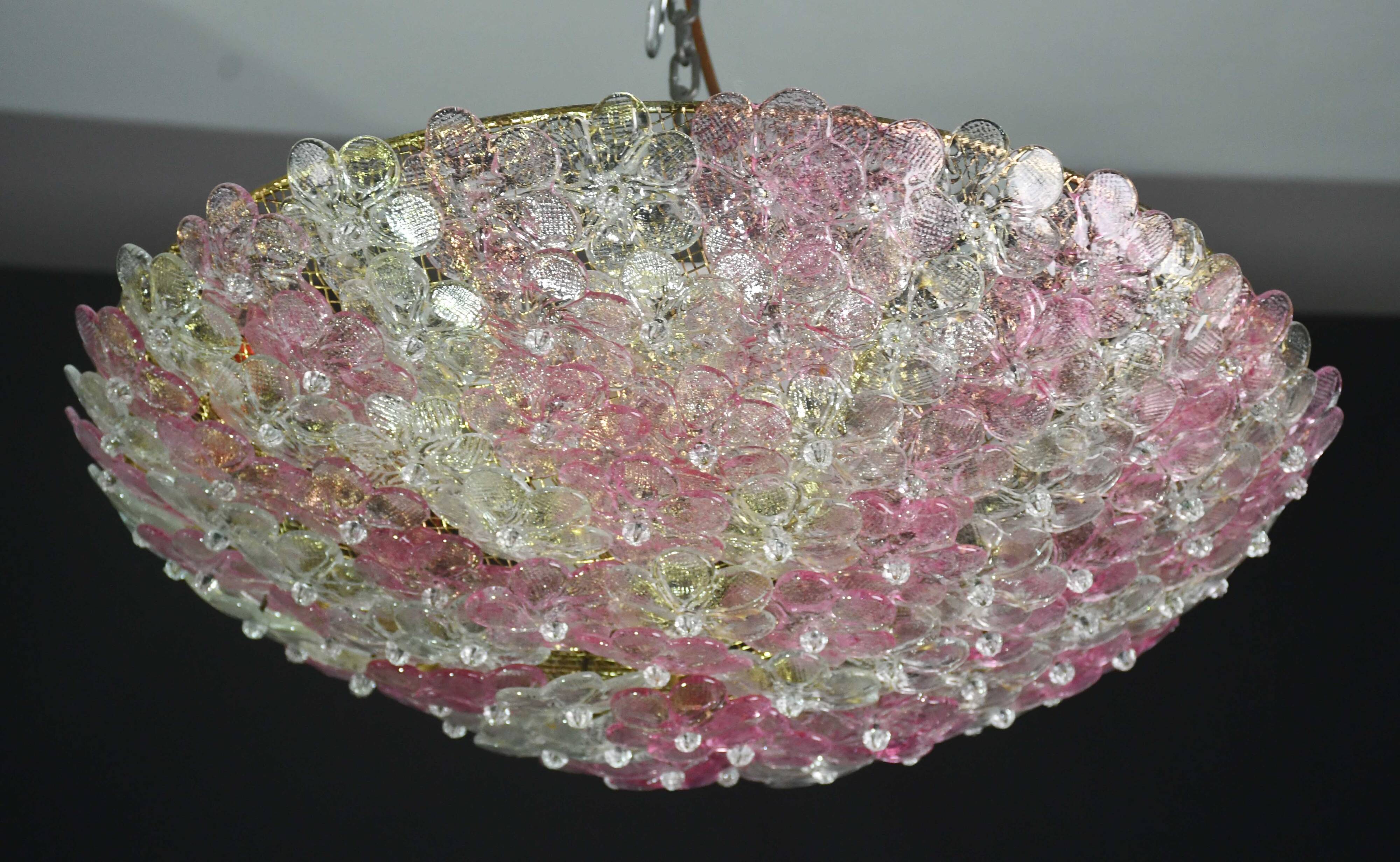 Wonderful Extra Large Size Pink Murano Glass Ceiling Light Flower by Seguso