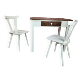 Upcycled Vintage Kitchen Dining Set Table and 2 Chairs - Cream and Walnut
