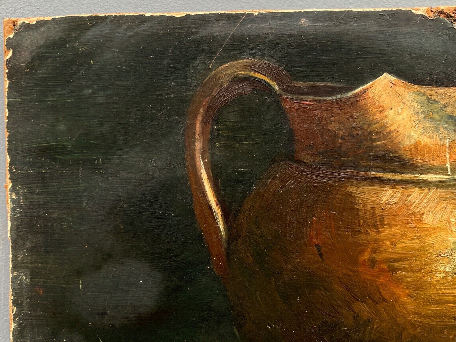 Oil on cardboard still life with pitcher and onions early twentieth century