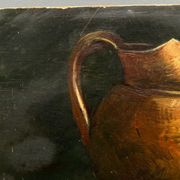 Oil on cardboard still life with pitcher and onions early twentieth century