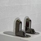 Pair of vintage stainless steel and glass wall lights