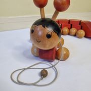 Vintage pulling toy, "centipede", 82 cm, made in Switzerland
