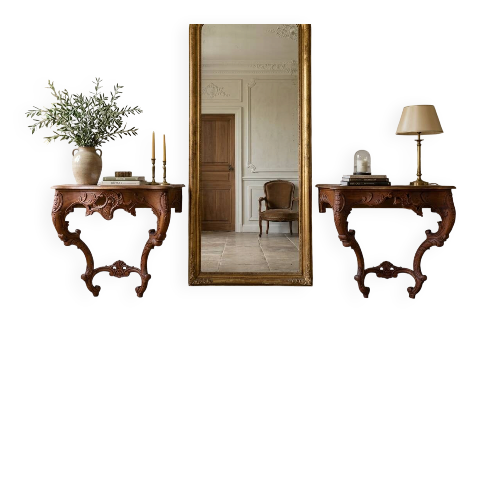Pair of carved wall consoles in Louis XV style