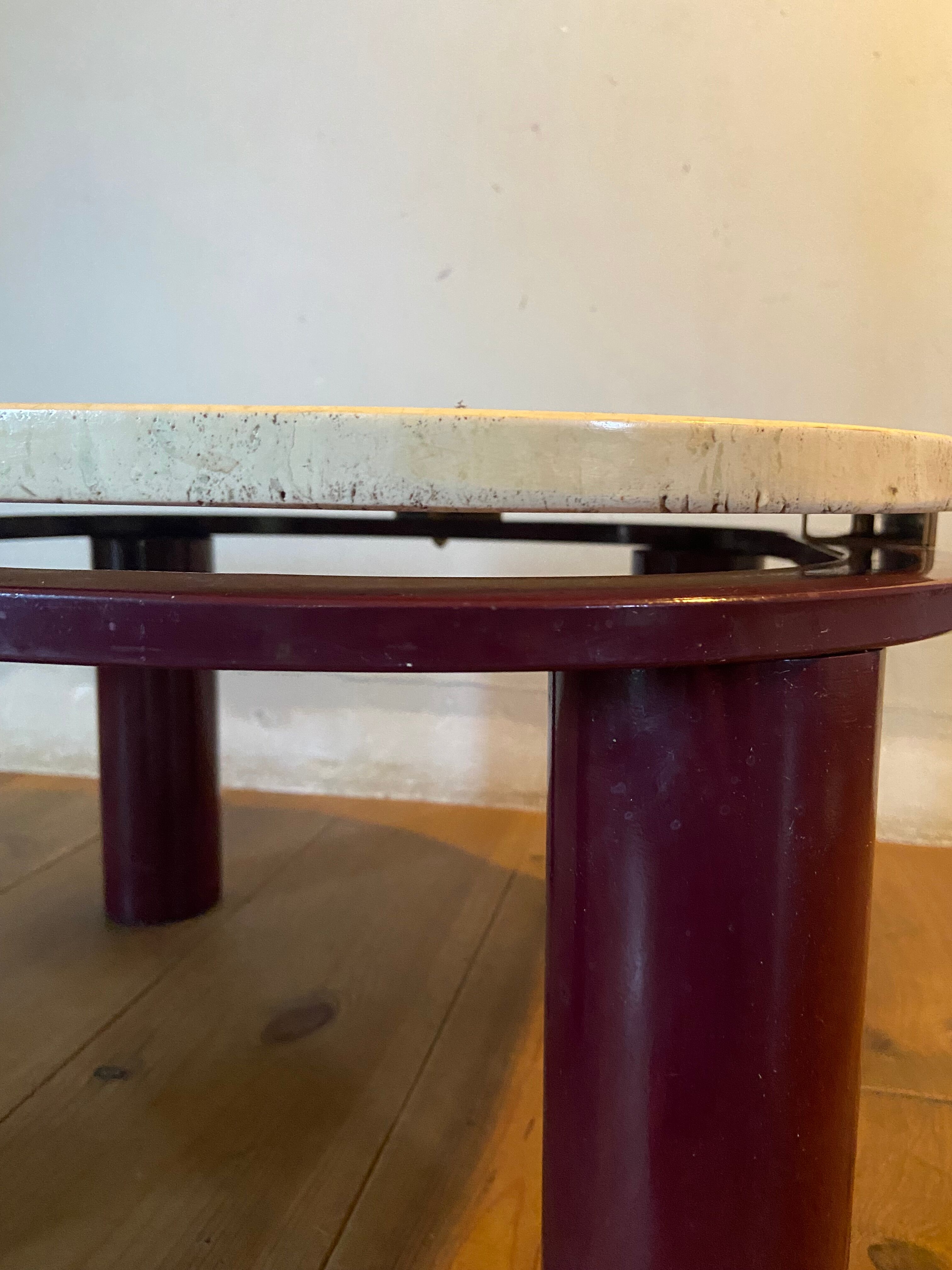 Roche Bobois travertine and metal coffee table from the 80s