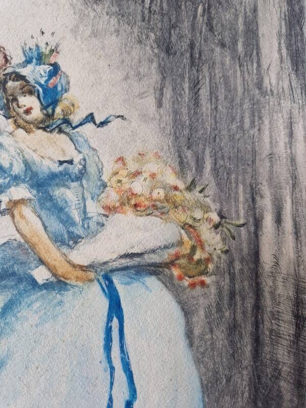 Georges Villa (1883-1965) - Colour lithograph - Gallant scene 1930