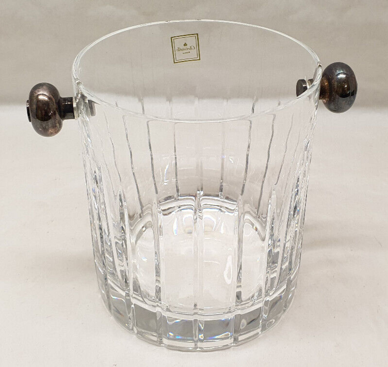 Cristofle iriana crystal ice bucket and two silver handles