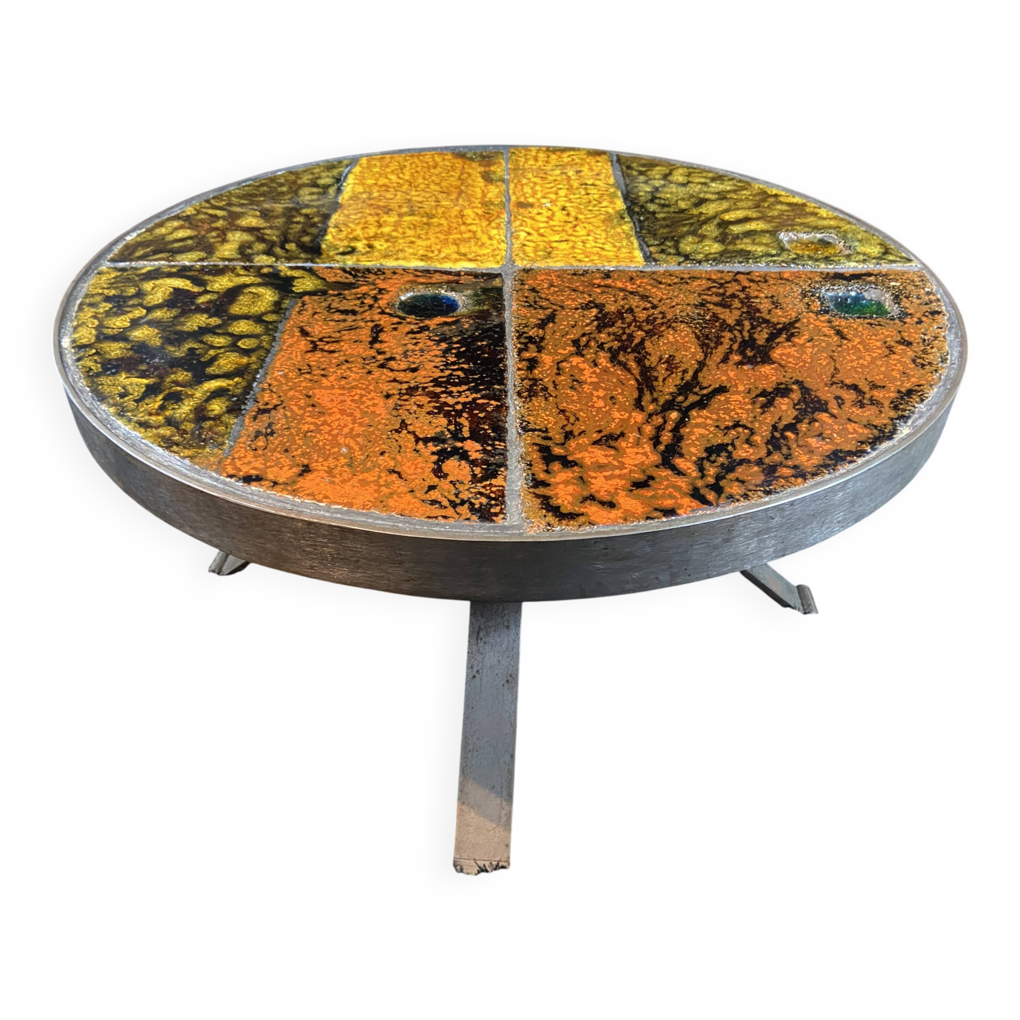 Roche Bobois coffee table design 1960-1970 ceramic top on metal.
