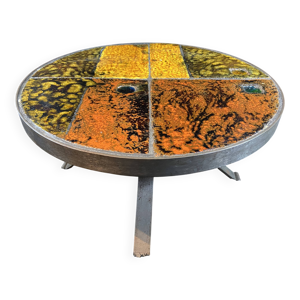Table basse Roche Bobois design 1960-1970 plateau céramique sur métal