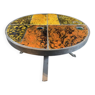 Roche Bobois coffee table design 1960-1970 ceramic top on metal.