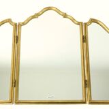 Vintage Triptych Mirror Gold Leaf Gilded Hollywood Regency 86cm