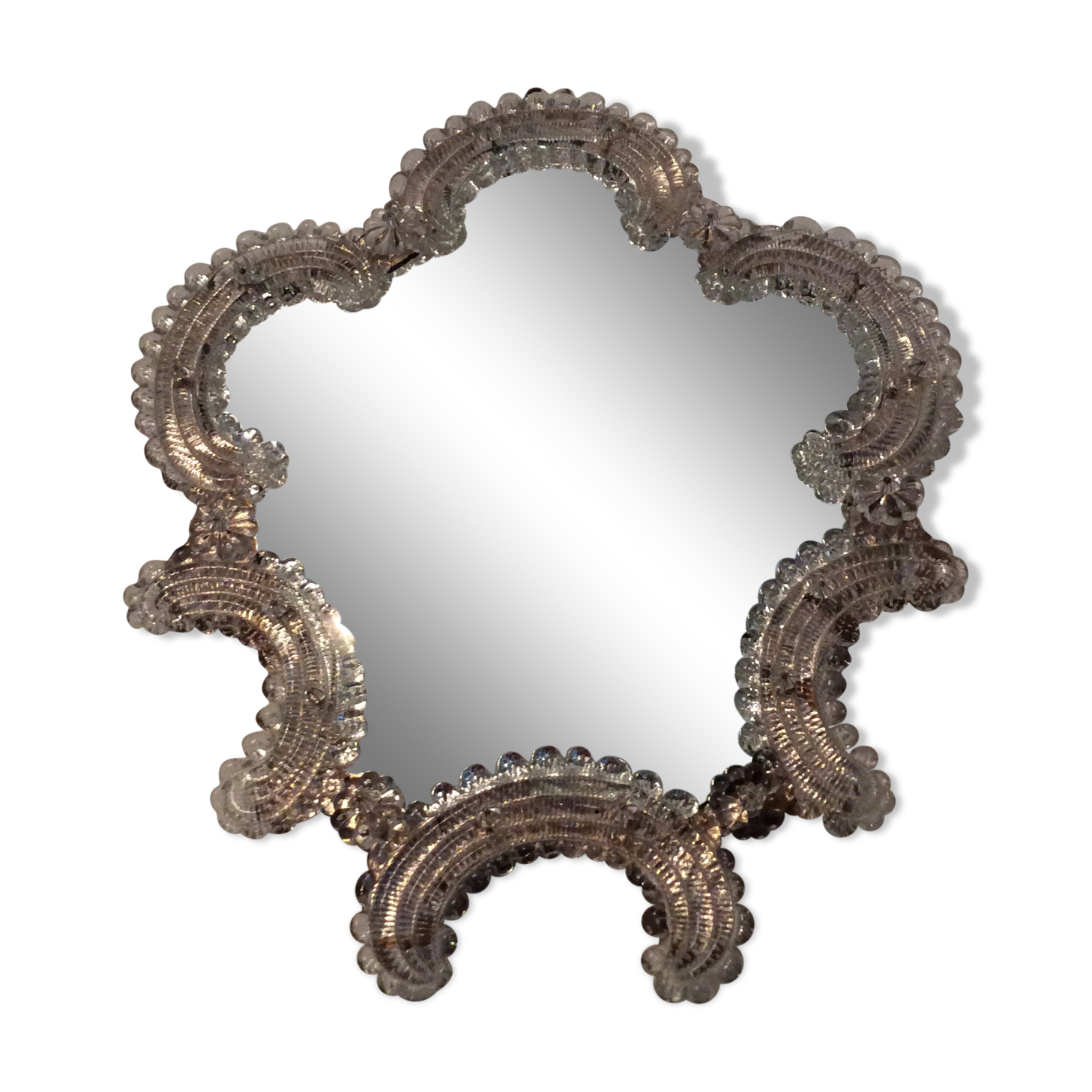Miroir vénitien en verre de Murano des années 50-60 36x41cm