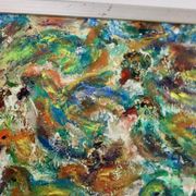 Peinture à l'huile sur panneau originale suédoise du milieu du siècle « Composition - Oiseaux »
