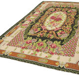 Tapisserie vintage nouée à la main noir kilim 214 cm x 356 cm - 23281