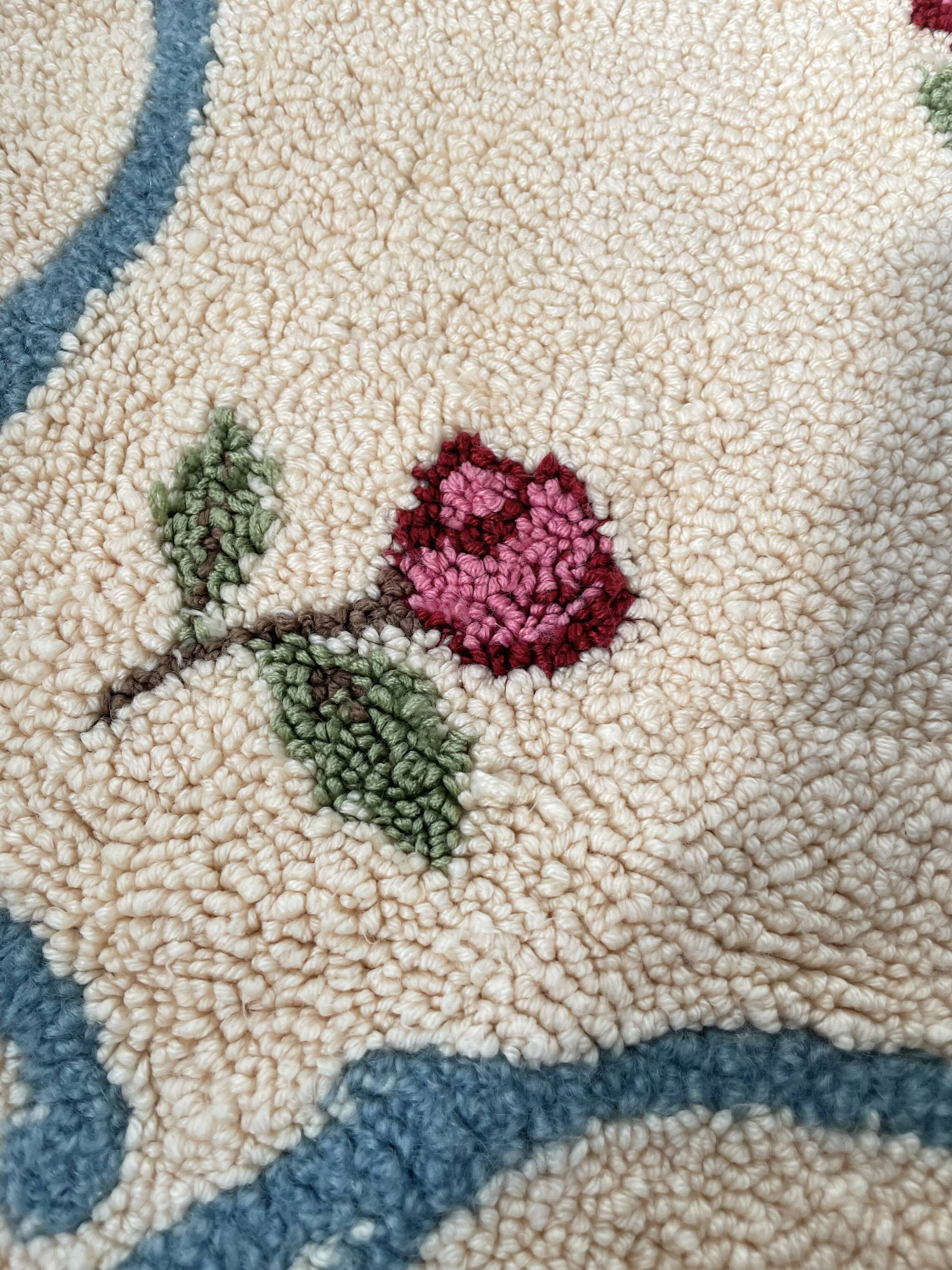White and blue floral wool rug