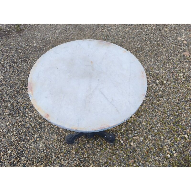 Bistro table in cast iron and white marble from 1900